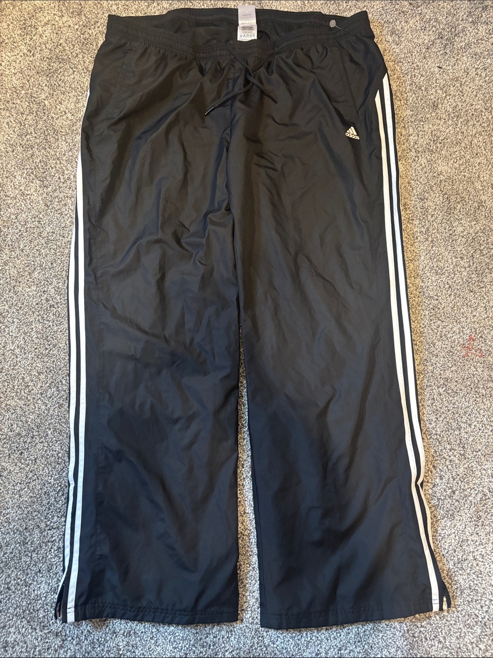 2XL Adidas Men’s Black Track Pants with White Stripes